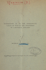 Suggestions as to the therapeutic value of rest in the treatment of laryngeal diseases