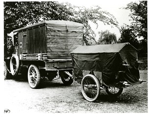 [Field litter carrier attached to ambulance WWI]