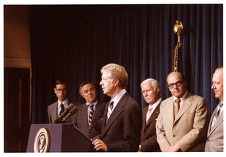 [President Jimmy Carter speaking at the White House]