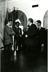 [President Gerald Ford meets with guests at the signing ceremony for the National Swine Flu Immunization Program]