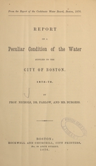 Report on a peculiar condition of the water supplied to the city of Boston, 1875-76