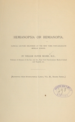 Hemianopsia or hemianopia: clinical lecture delivered at the New York Post-graduate Medical School
