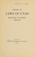 Digest of laws of Utah relating to public health