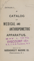 Catalog of medical and anthropometric apparatus: made by the Narragansett Machine Co., Providence, R.I