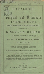 Catalogue of surgical and veterinary instruments, fine cutlery, syringes, &c: manufactured by Kingman & Hassam