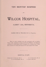 Ten months' business at Wilcox Hospital, Albert Lea, Minnesota