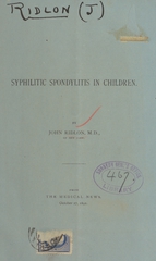 Syphilitic spondylitis in children
