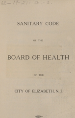 Sanitary code of the Board of Health of the City of Elizabeth, N.J