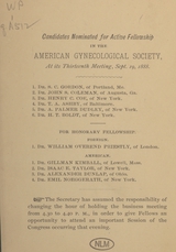 Candidates nominated for active fellowship in the American Gynecological Society at its thirteenth meeting, Sept. 19, 1888