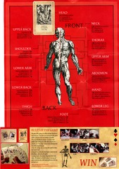 [Image of poster, leaflet, and playing card from the Vesalius anatomy card game]