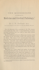 The microscope, in its relation to medicine and cerebral pathology
