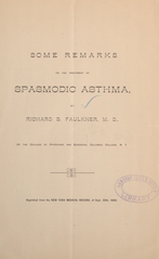 Some remarks on the treatment of spasmodic asthma