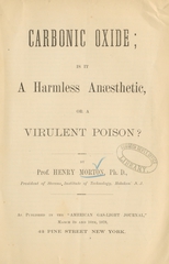 Carbonic oxide: is it a harmless anaesthetic, or a virulent poison?