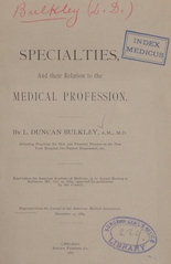 Specialties and their relation to the medical profession