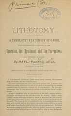 Lithotomy: a tabulated statement of cases, with considerations in relation to the operation, the treatment and the preventives most promising of success