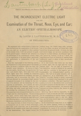 The incandescent electric light for the examination of the throat, nose, eye, and ear: an electric ophthalmoscope