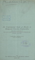 An experimental study of mycotic- or malignant ulcerative endocarditis: from the laboratory of the Alumni Association of the College of Physicians and Surgeons, New York