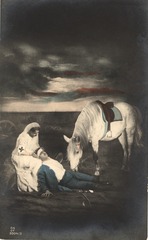 [Nurse with soldier and horse]