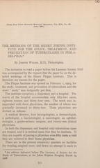 The methods of the Henry Phipps Institute for the study, treatment, and prevention of tuberculosis in Philadelphia