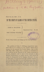 John S. Billings vs. The United States: in the Court of Claims of the United States, department case no. 29