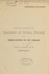 Diagnosis of spinal disease, and observations on hip disease