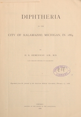 Diphtheria in the city of Kalamazoo, Michigan, in 1884