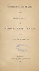 Constitution and by-laws of the Boston Society for Medical Improvement: with a list of members
