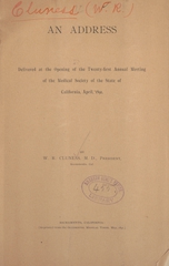 Address delivered at the opening of the twenty-first annual meeting of the Medical Society of the State of California, April, 1891