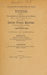 Da tratamento cirurgico das peritonites por perfuração typhica: these apresentada á Faculdade de Medicina da Bahia em 31 de outubro de 1903 para ser defendida afim de obter o gráu de doutor em medicina