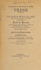 Syphilis terciaria do nariz: these apresentada á Faculdade de Medicina da Bahia em 25 de outubro de 1906 para ser defendida afim de obter o gráo de doutor em medicina