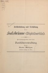 Beschränkung und Verhütung der Halsbräune (Diphtheritis)