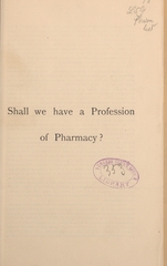 Shall we have a profession of pharmacy?