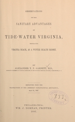 Observations on the sanitary advantages of tide-water Virginia, embracing Virginia Beach as a winter health resort