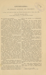 Epithelioma: its etiology, diagnosis and treatment : a paper read before the Ohio State Medical Association, held at Akron, June, 1886