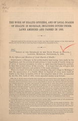 The work of health officers, and of local boards of health in Michigan, including duties under laws amended and passed in 1883