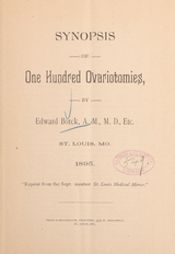 Synopsis of one hundred ovariotomies