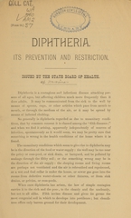 Diphtheria: its prevention and restriction