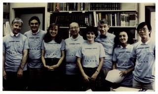 Louis Sokoloff and research team members wearing elephant dance T-Shirts