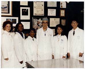 Michael DeBakey with some of the students from Houston's Health Sciences High School