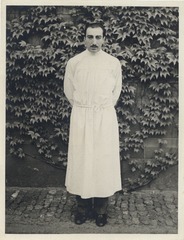 Michael DeBakey in surgical gown at the Leriche Clinic in Strasbourg, France