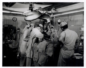 Michael DeBakey being filmed during surgery