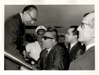 Michael DeBakey being greeted upon his arrival in Beirut, Lebanon