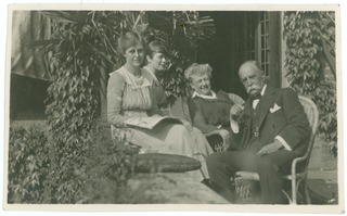 Sir William and Lady Grace Osler in the Garden with Marion Emmons and friend