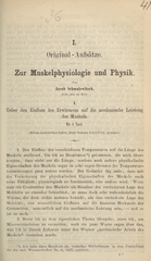 Zur Muskelphysiologie und Physik