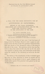A plea for the more extensive use of antitoxine in diphtheria: résumé of one year's experience : indications and contraindications for its use, with some practical points in the application of the same