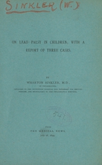 On lead-palsy in children: with a report of three cases