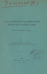 A case of appendicitis occurring on the seventh day following labor: rupture into the bowel, recovery