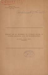 Report of an epidemic of typhoid fever in North Carolina, and its investigation