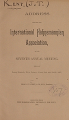 Address before the International Hahnemannian Association, at its seventh annual meeting, held at Long Branch, New Jersey, June 21st and 24th, 1887