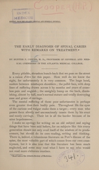 The early diagnosis of spinal caries, with remarks on treatment